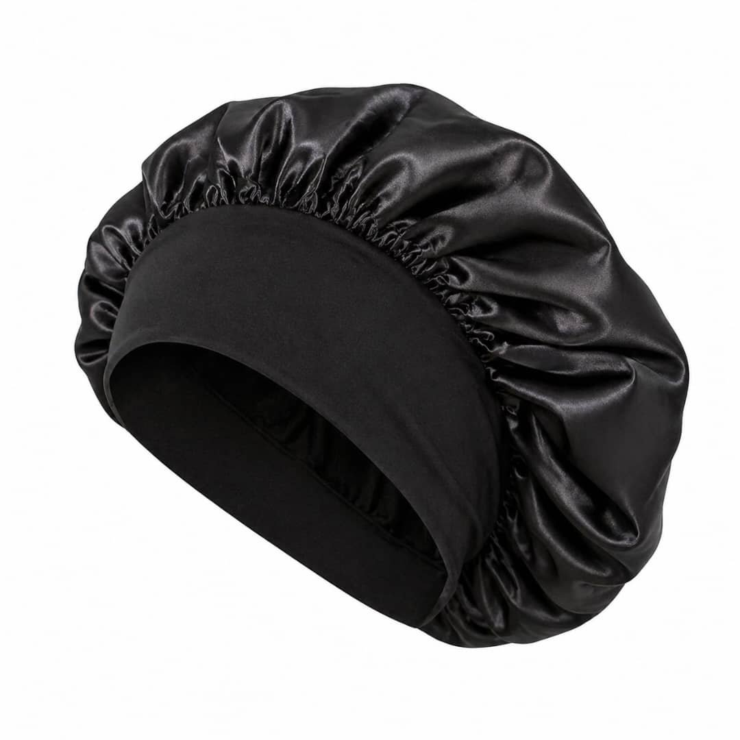 Banded Reversible Silk Hair Bonnet - Black