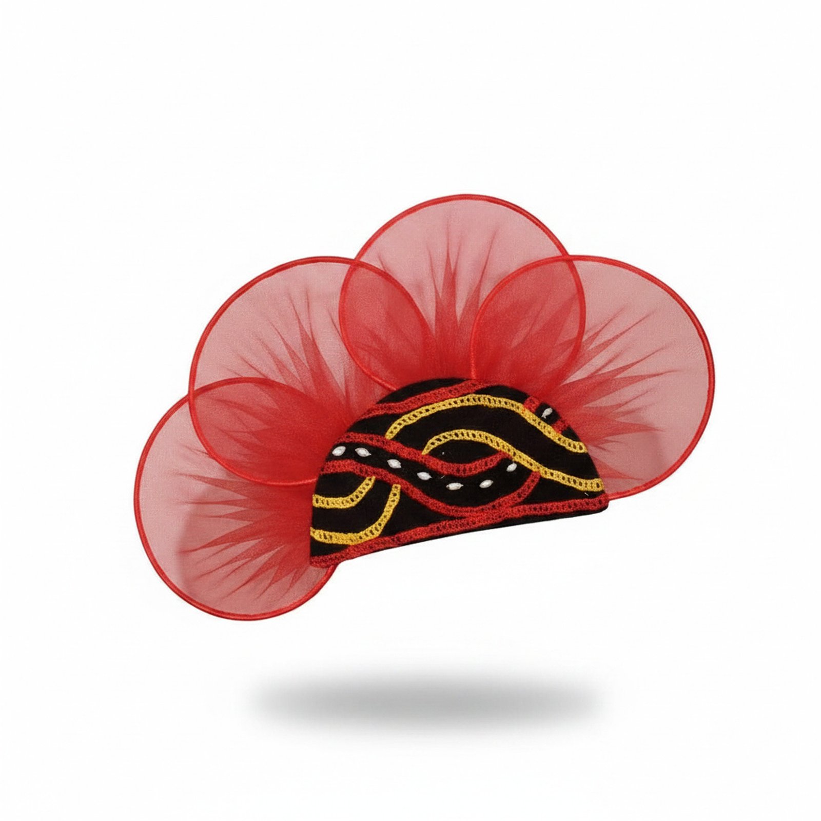 Embroidered Tulle Fan — Red & Black