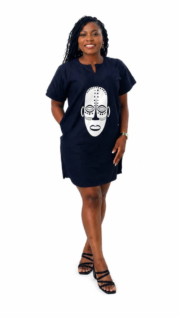 Mask Print Kaftan - Black Dress