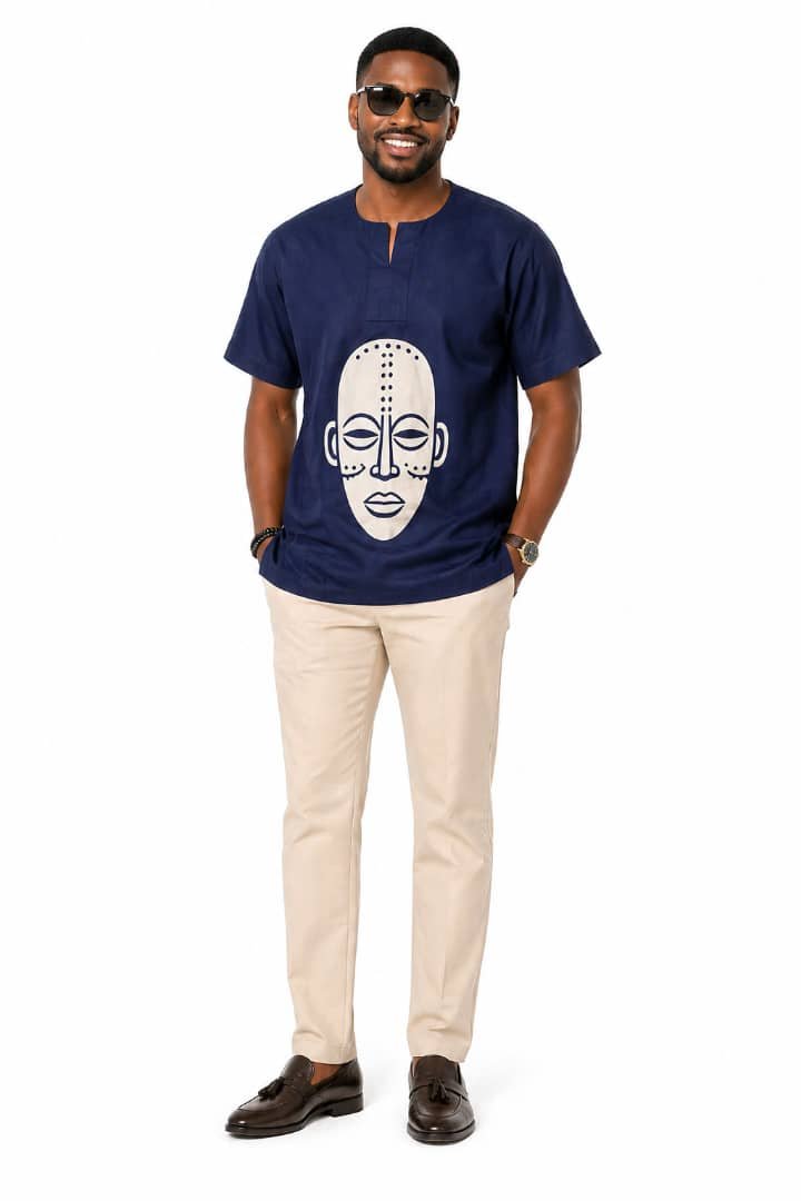 Mask Print Kaftan - Navy Tunic