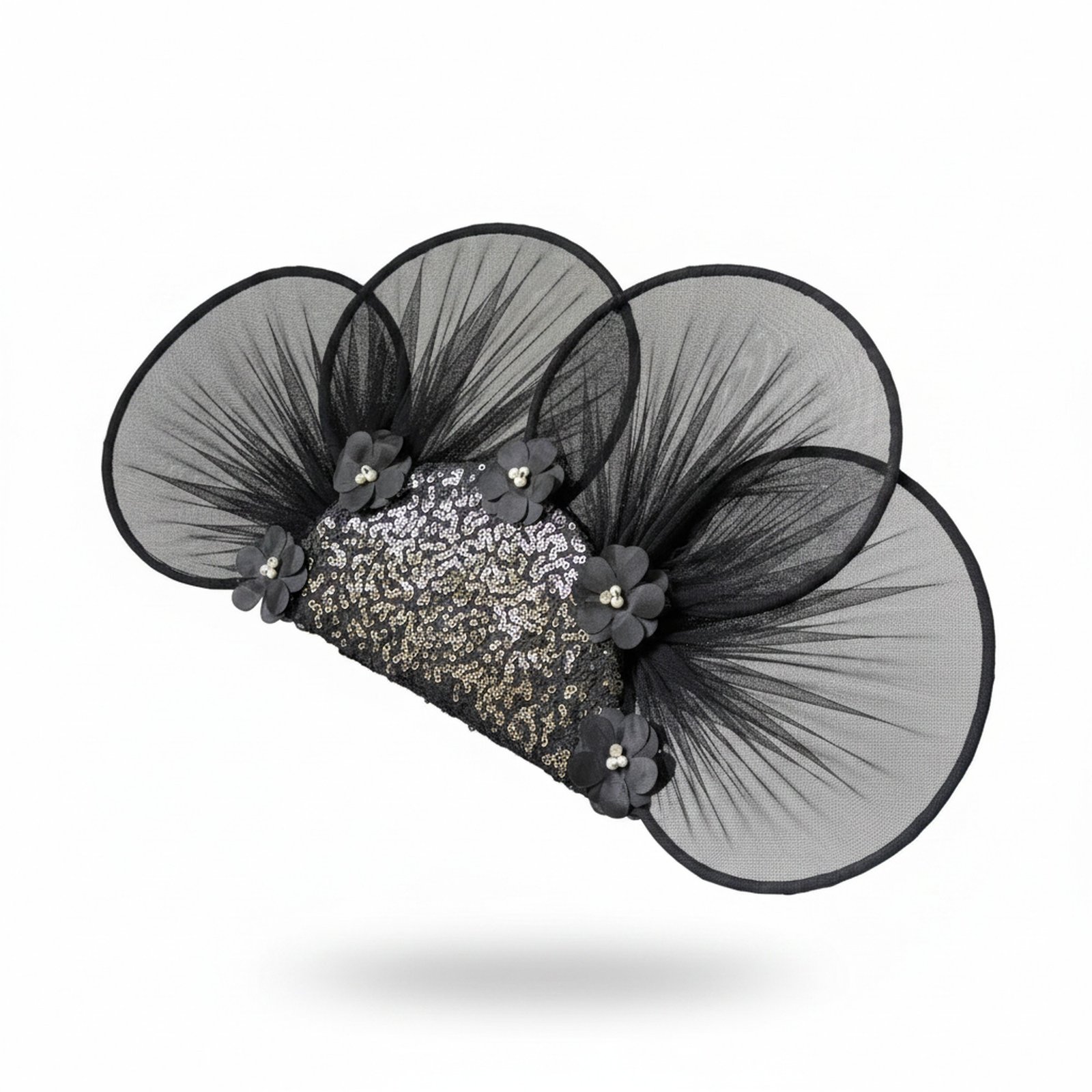 Tulle Petal Fan — Black & Silver